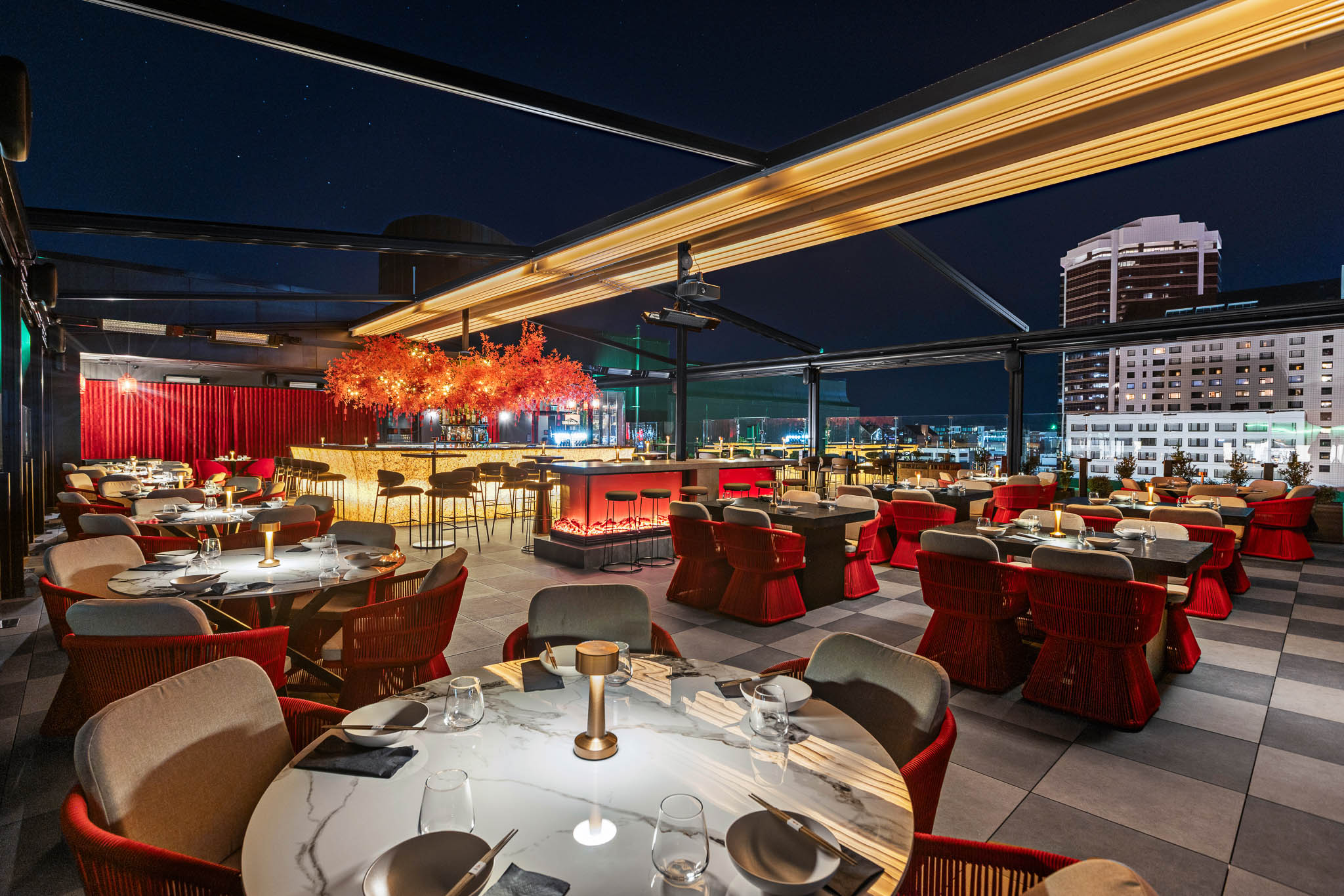 Aka rooftop bar at Radisson RED Auckland, blue hour