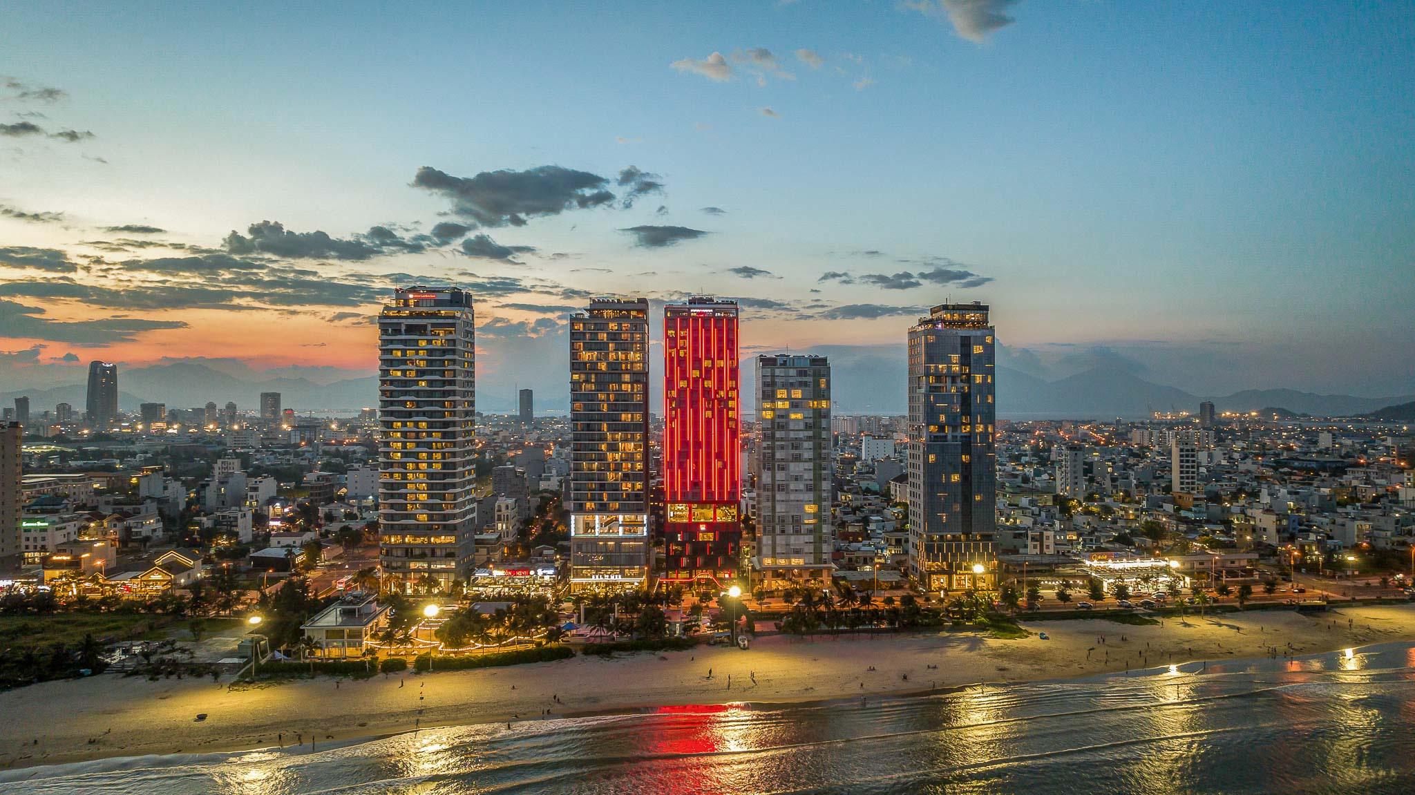 Radisson RED Da Nang from the air at dusk